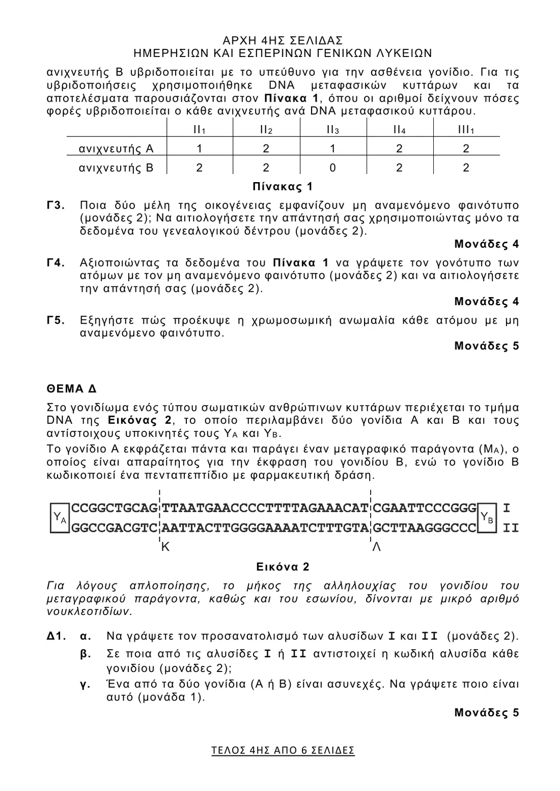 Σελίδα 4 από 6 του φύλλου θεμάτων — Βιολογία. Το πλήρες κείμενο υπάρχει στο PDF.